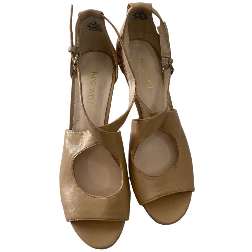 Nine West Jubilee Open Toe Strap Sandal Ankle Buckle Tan Heels Size 7M
